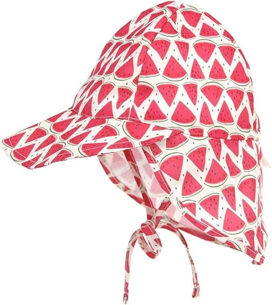 Cappello per bambino, cappello estivo per bambini, cappello per neonati con protezione collo e fascia a strisce, cappello flapper, cappello da spiaggia UV protettivo (XS: idoneo per misura capellatura 44-48 cm) - acqua melone