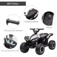 Quad per Bambini 3-5 Anni Elettrico 12V, 2 Velocità, Ruote Larghe con Clacson e Fari LED, Bianco
