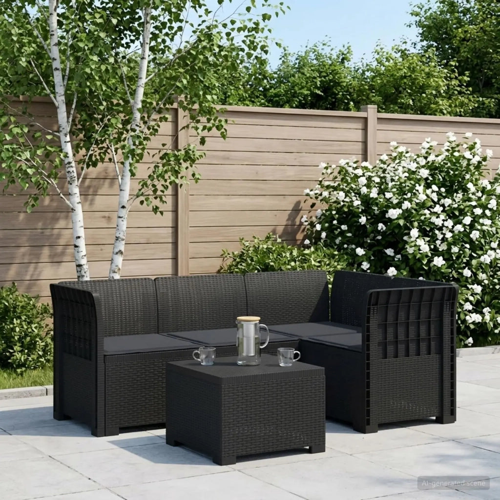 Divano da giardino 4 posti con cuscini aspetto rattan PP 3444001