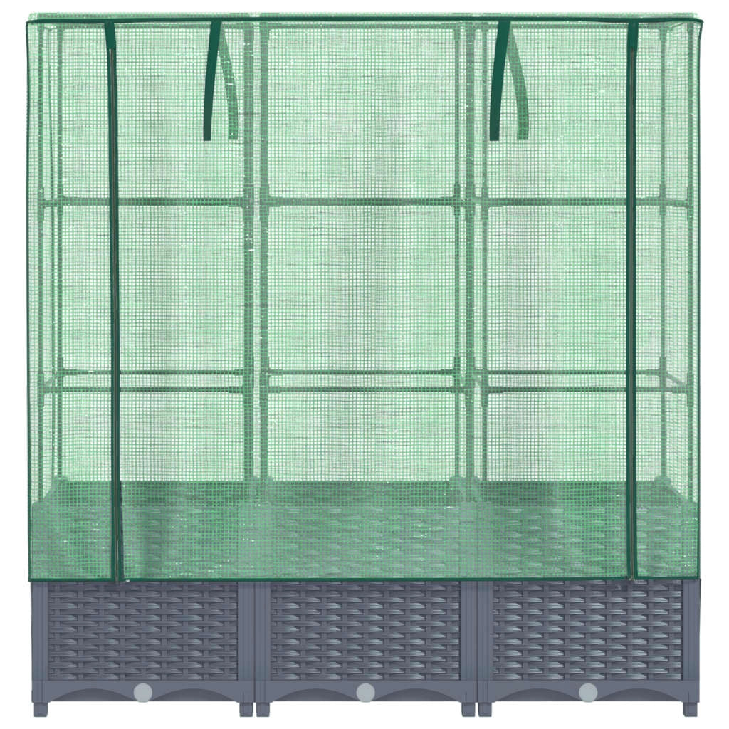 Aiuola rialzata/fioriera con copertura effetto rattan 120 x 40 x 138 cm grigio 02_0038738
