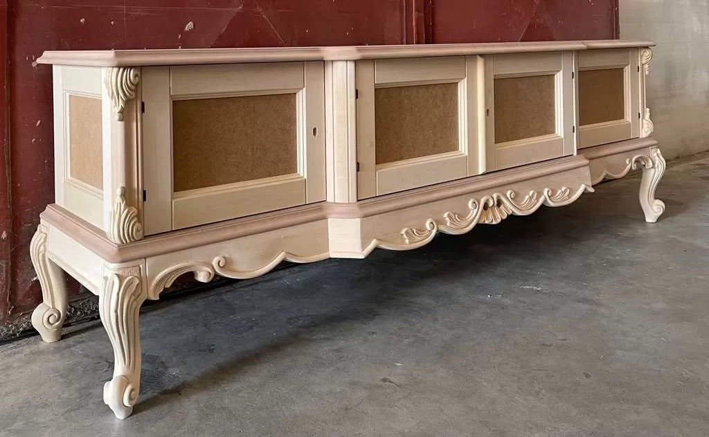 Porta tv 4 ante classico barocco legno grezzo 190x45x70 - Mobili 2G
