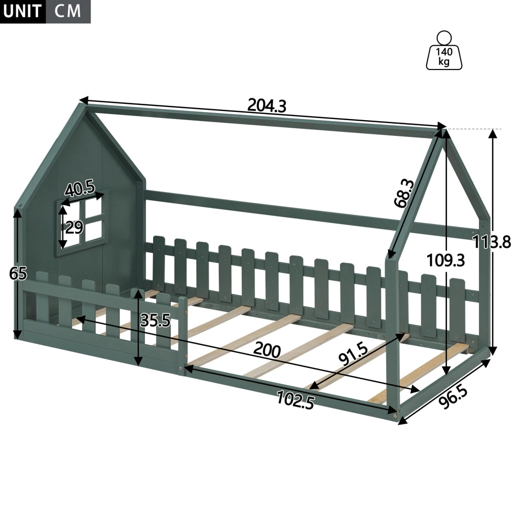 Letto per bambini a casetta 90x200 cm verde