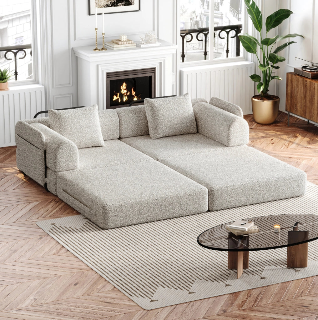 Divano letto singolo Chenille 2-in-1 con cassetto bracciolo e struttura in metallo