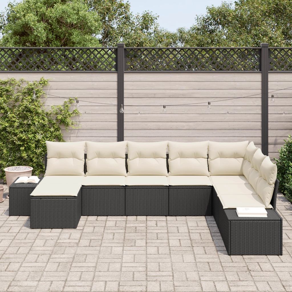 Set di Divani da Giardino 8 Pezzi con Cuscini Nero Polyrattan