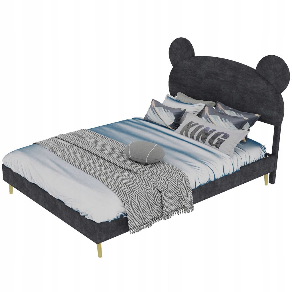 Letto imbottito 140x200 grigio - Xylo - Con testiera morbida