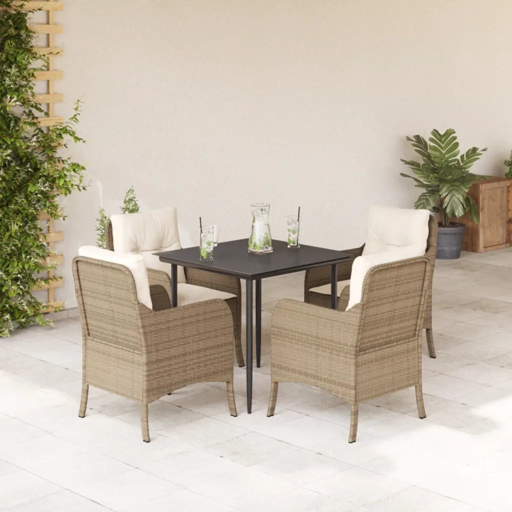 Set da Pranzo da Giardino 5 pz con Cuscini Beige in Polyrattan 3211963