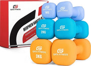 Set di manubri in Neopreen [6 pezzi] | Set di manubri corti da 6 pezzi per donne e uomini | Set di manubri corti con peso da 1 kg/2 kg/3 kg/set | Set di manubri / manubri ideale per sport e fitness
