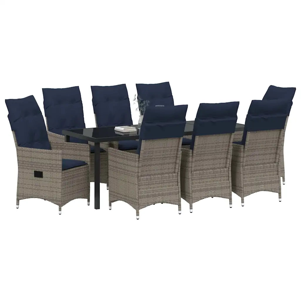Set di tavolo e sedie con cuscino 9 pcs Grigio Rattan in PE 3379596