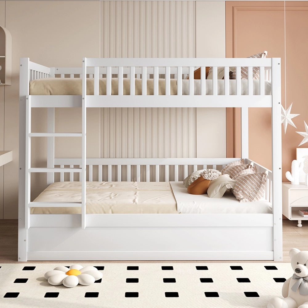 Letto a Castello/Cucce Bambini – Xylo – 90x200cm Legno Massello, Sollevamento Idraulico, Bianco, Robusto