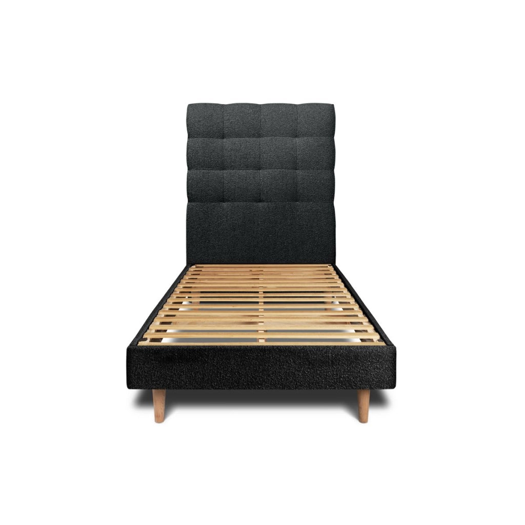 Letto 90x190 cm con testata imbottita - tessuto bouclé