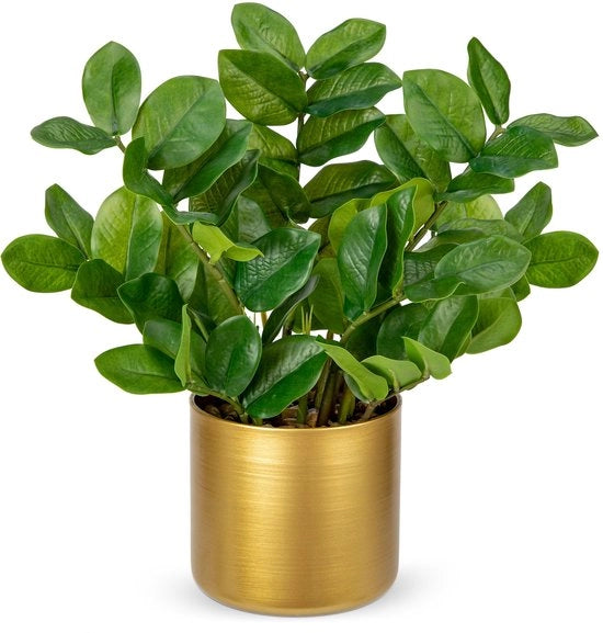 Pianta Artificiale 40cm, Pianta Artificiale in Vaso d'Oro, Pianta Artificiale Simile all'Originale, Pianta Artificiale per Ambiente Interno con Vasi per Decorazione di Tavolo, Ufficio, Bagno, Camera da Letto, Salotto