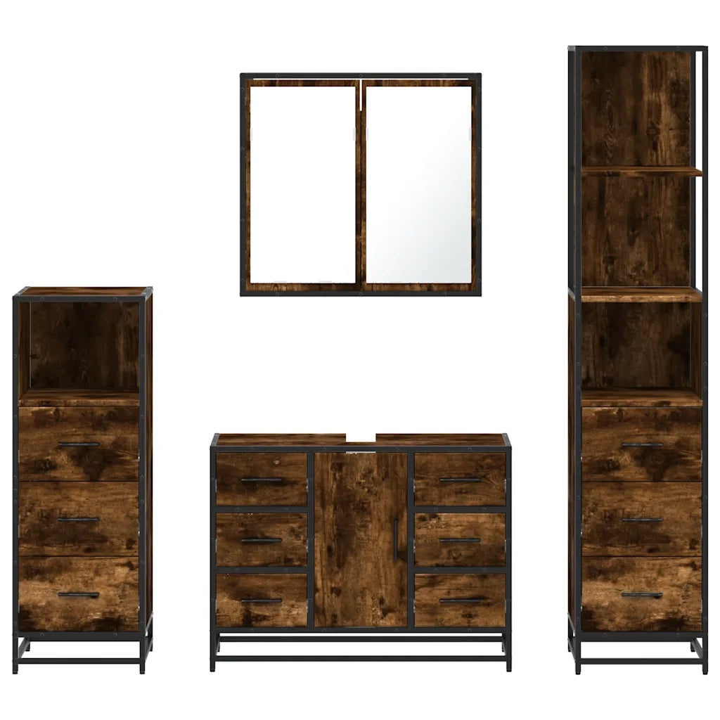 vidaXL Set Mobili da Bagno 4 pz Rovere Fumo in Legno Multistrato