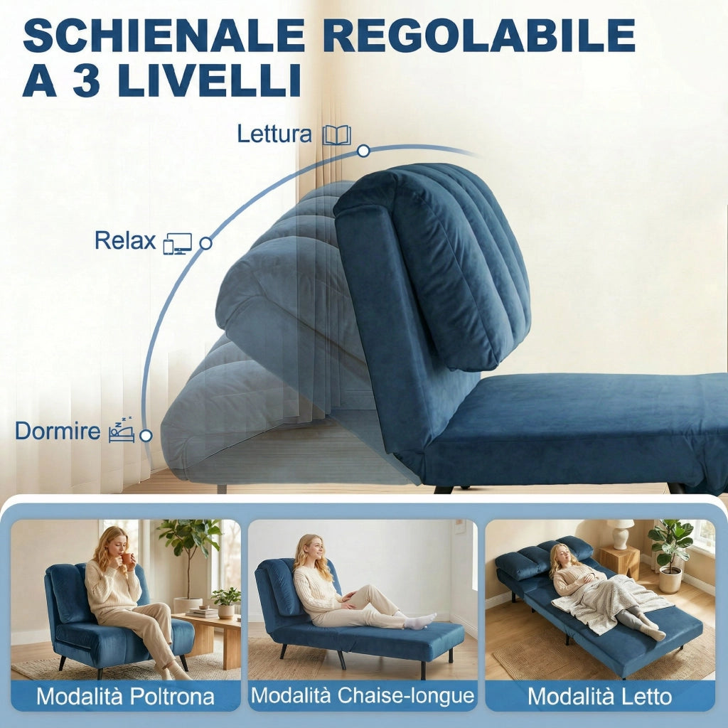 Poltrona Letto Pieghevole Trasformabile con Schienale Regolabile, Blu