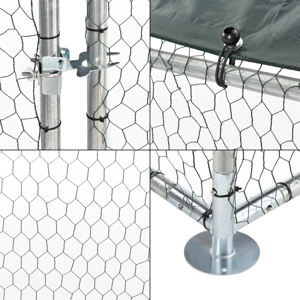 Gabbia voliera da esterno per animali con serratura struttura in acciaio zincato 3 x 2 x 2 m verde scuro argento 03_0005140