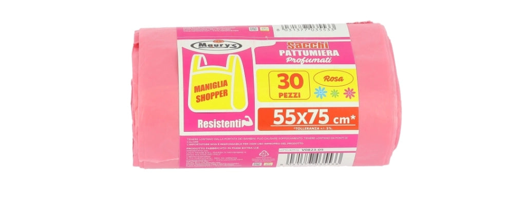 MAURY'S SACCHETTI PATTUMIERA ROSA DA 55X75 CONFEZIONE 30PZ CON MANIGLIA