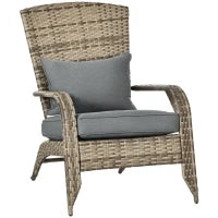 Sedia da Giardino Adironrack con Braccioli, in Rattan e Acciaio, 64x80x90 cm, Marrone e Grigio