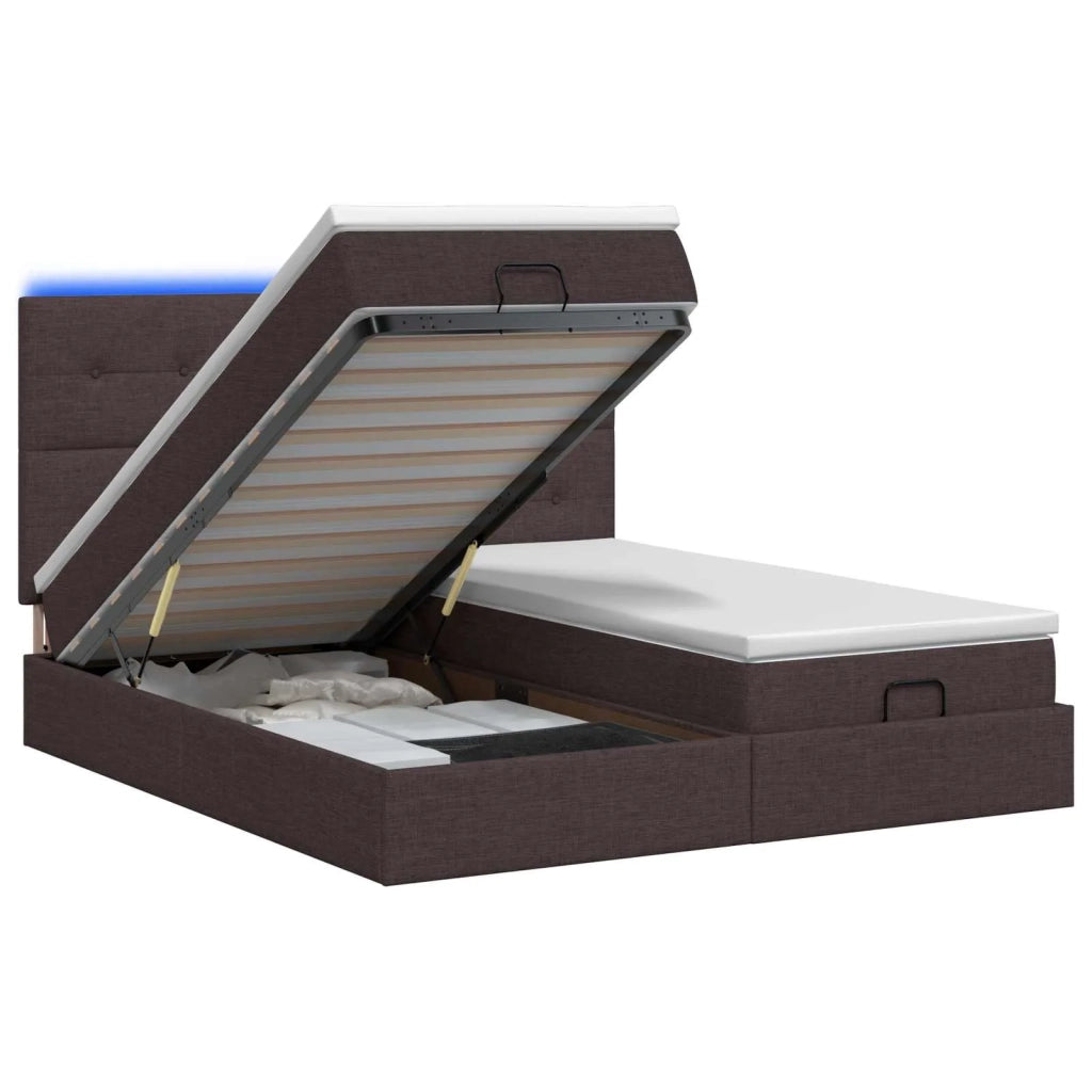 Letto Ottomano con Materasso e LED Marrone Scuro 200 x 200 cm 3458447