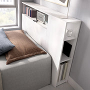 Lander, Testiera Letto con Vani Libreria, 23x127 cm Bianco