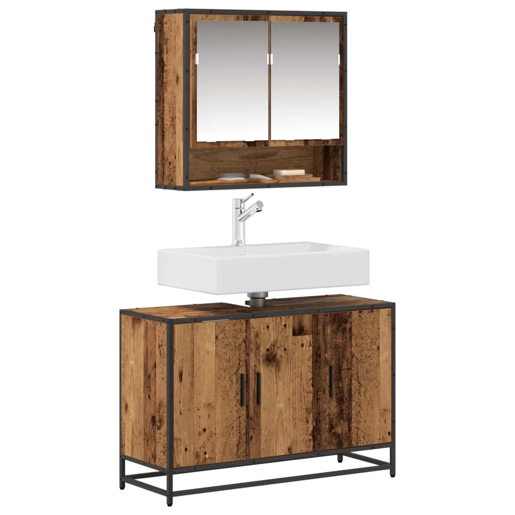 Set di mobili per il bagno con lo scaffale 2 pcs Legno vecchio