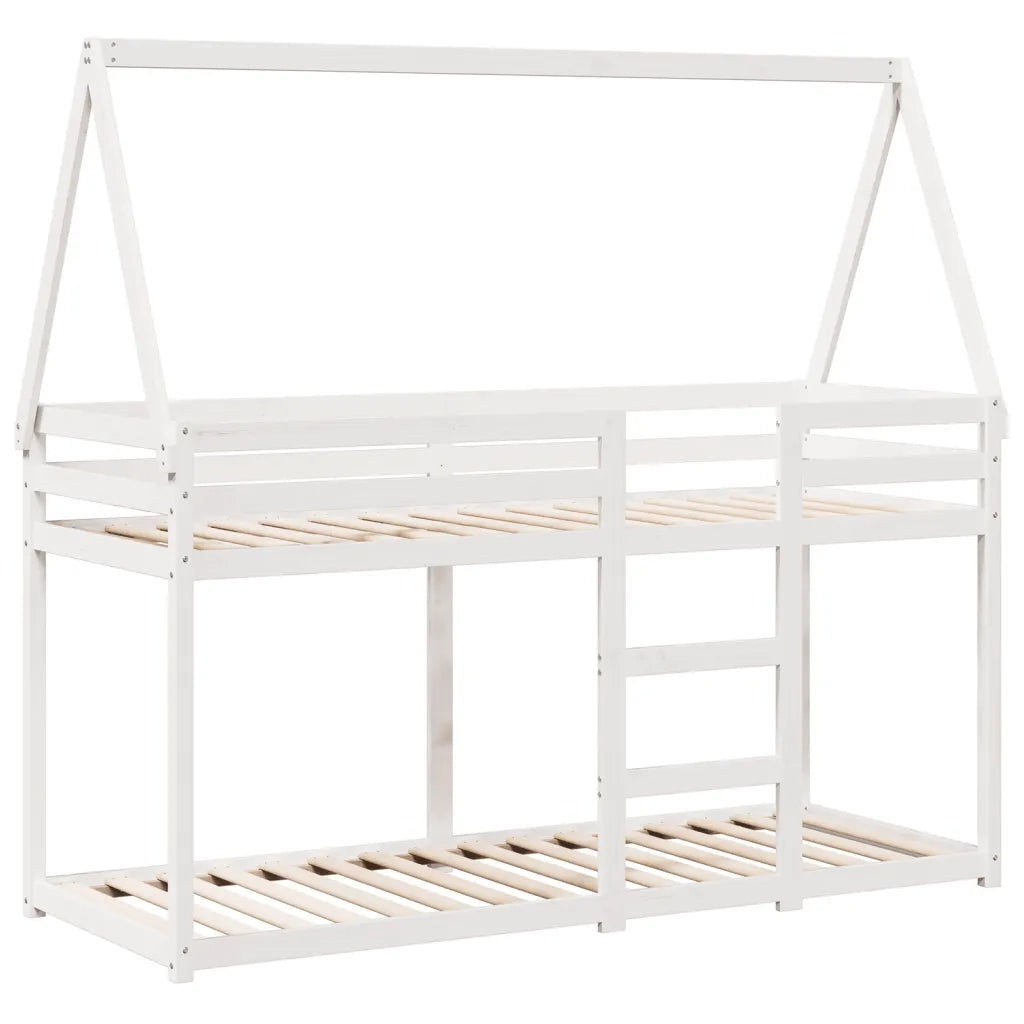 Letto a Castello con Tetto Bianco 75x190 cm Legno Massello Pino