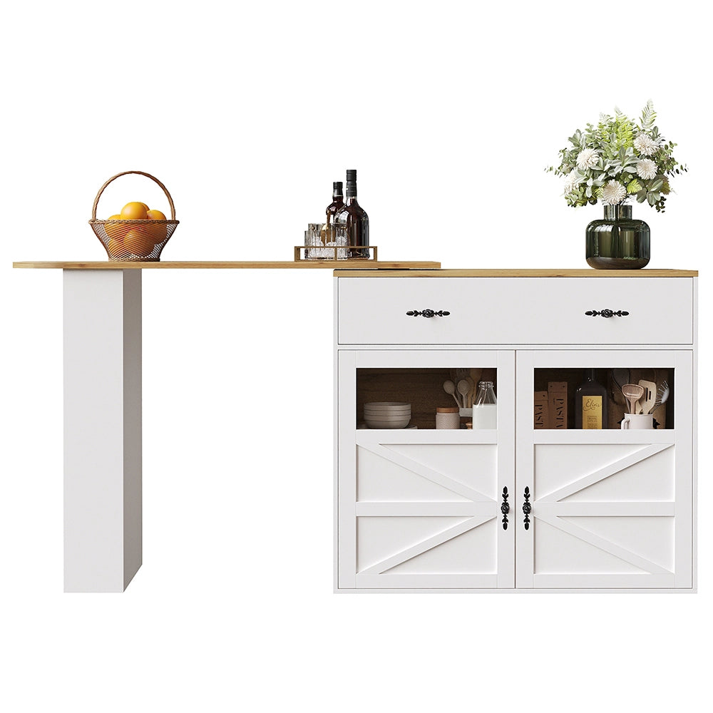 Tavolo Bar Estendibile - Xylo - 138-204??39??104 cm - Bianco con Ripiani
