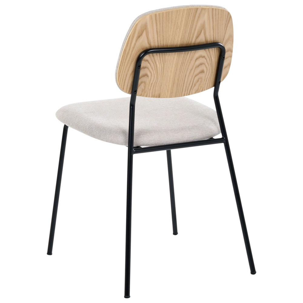 Set di 4 sedie da pranzo beige chiaro e nero con gambe in ferro e rivestimento in poliestere nero senza braccioli design moderno e minimalista