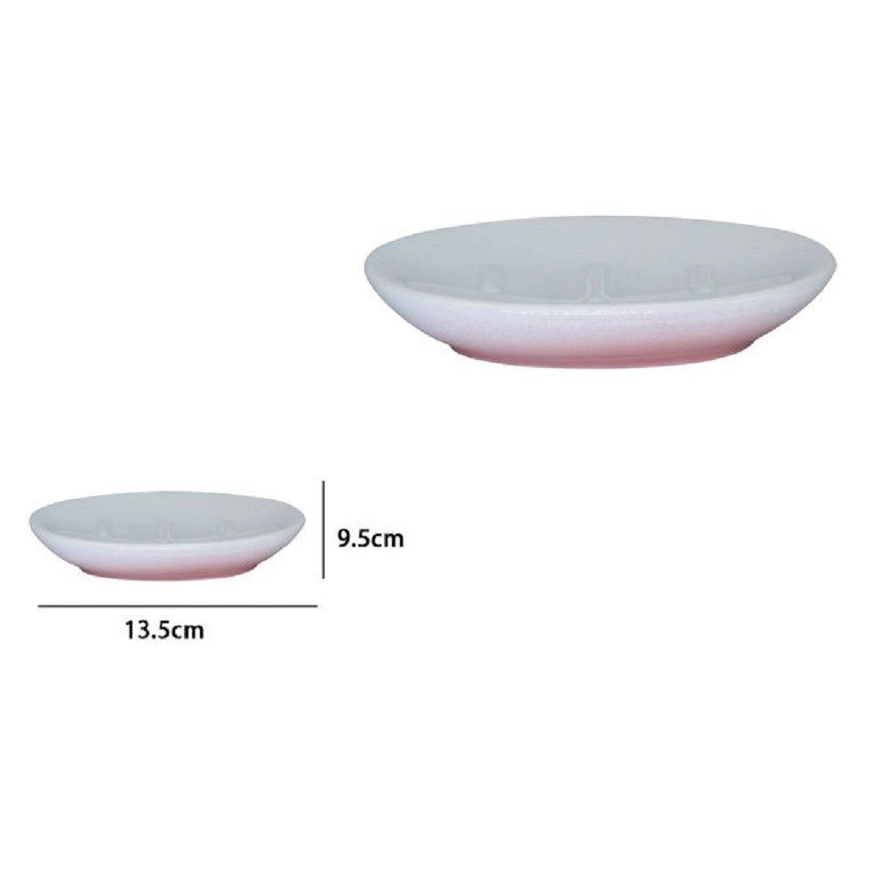 Trade Shop - Piatto Piattino Porta Sapone Saponetta Bagno Ceramica Bianco Rosa Arredo 59908 -
