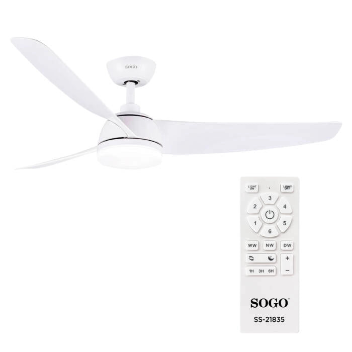 Ventilatore da soffitto 132 cm con luce LED 24W regolabile, motore DC silenzioso 6 velocità e telecomando, per stanze fino a 30 mq - Sogo