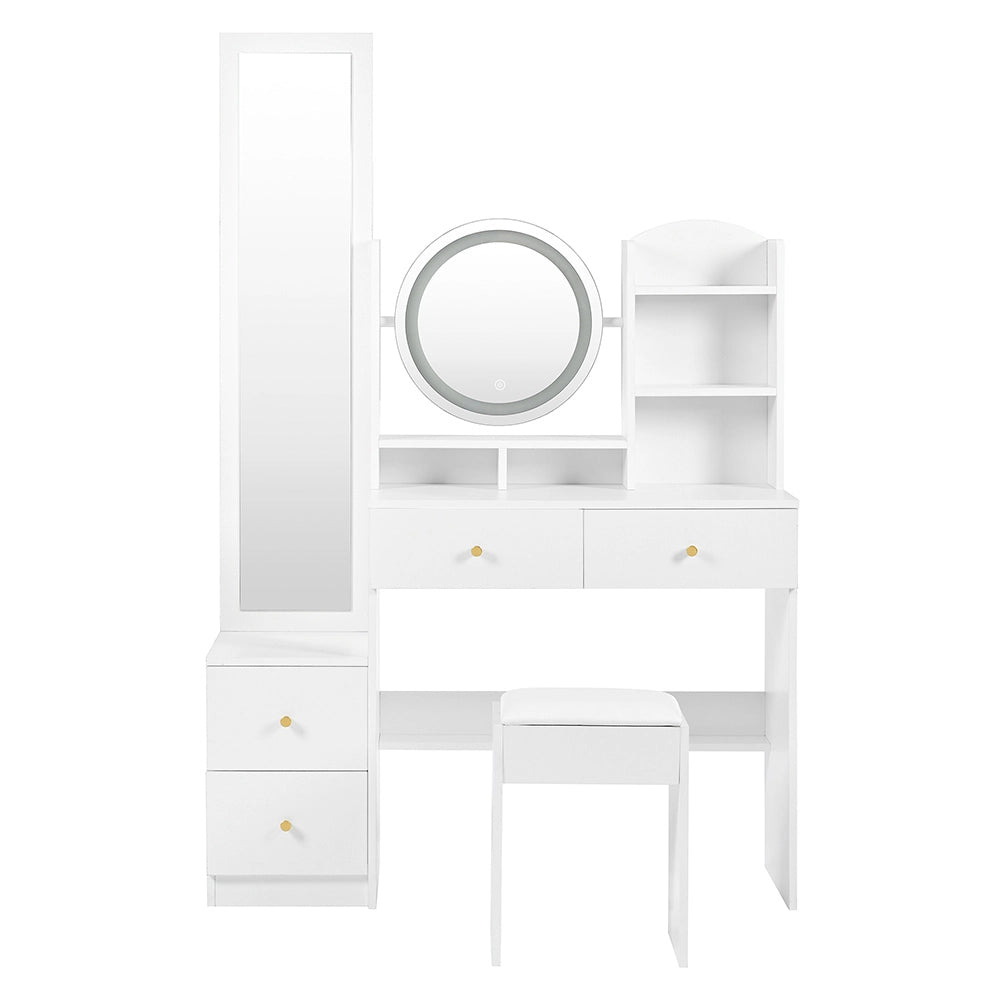 Coiffeuse 4 in 1 - Xylo - H164xL109xP36 - Bianco - Specchio a lunghezza intera, LED 3 colori