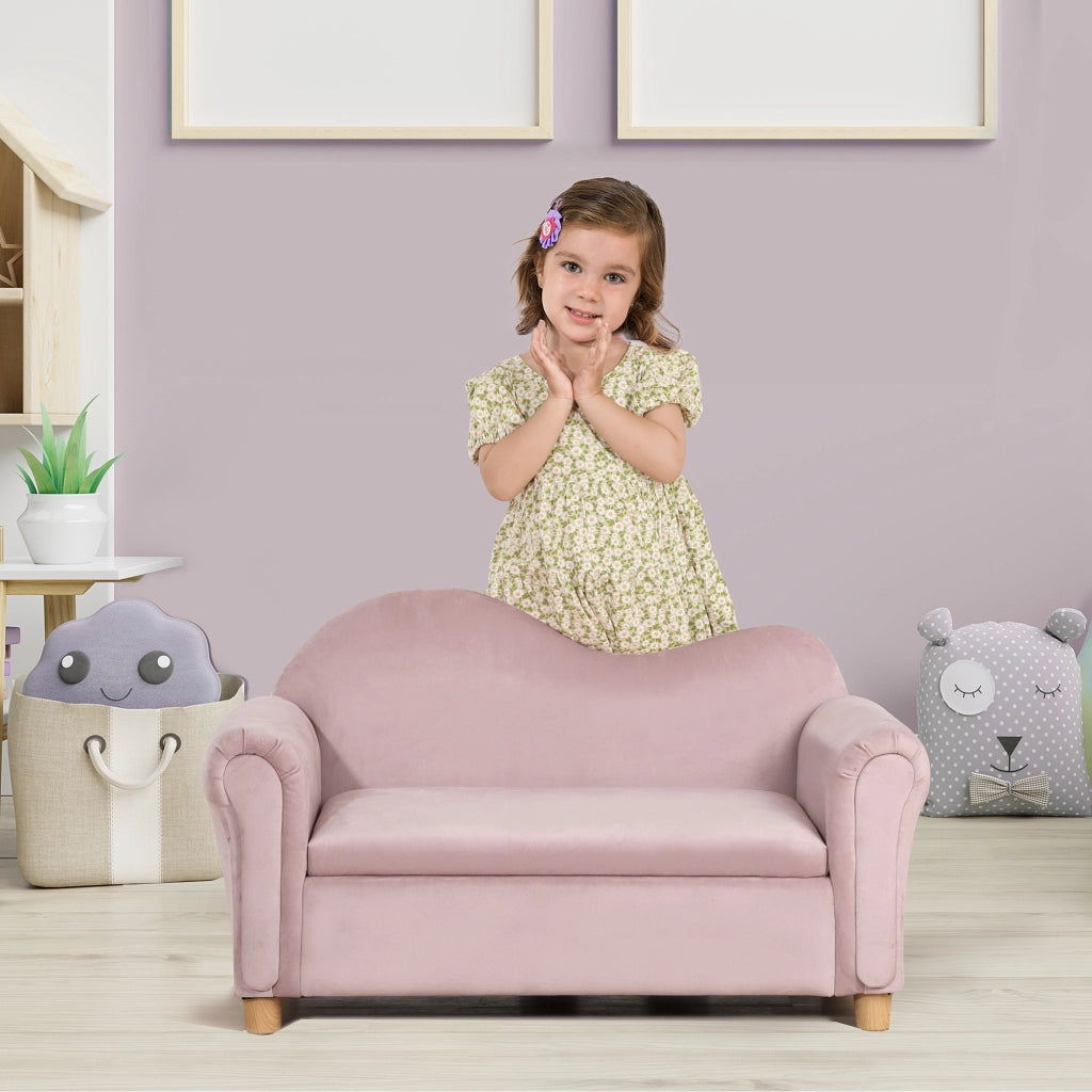 Divanetto bambini con cassetti ¨C Zephmum ¨C 84x41,5x48,5 cm rosa