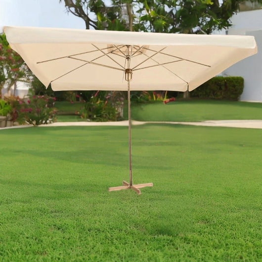 Ombrellone Zante 4x4 m con Palo Centrale in Alluminio – Telo Poliestere 240 g/m² Riv Palo Champagne - Telo Beige Flap