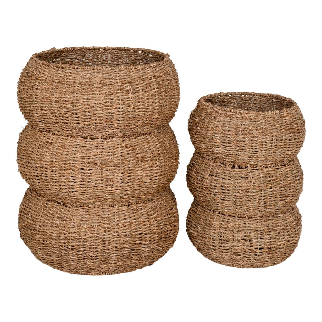 Set di 2 Cesti Portaoggetti Sarbas, Marrone, Erba Marina, 25x25x35 cm