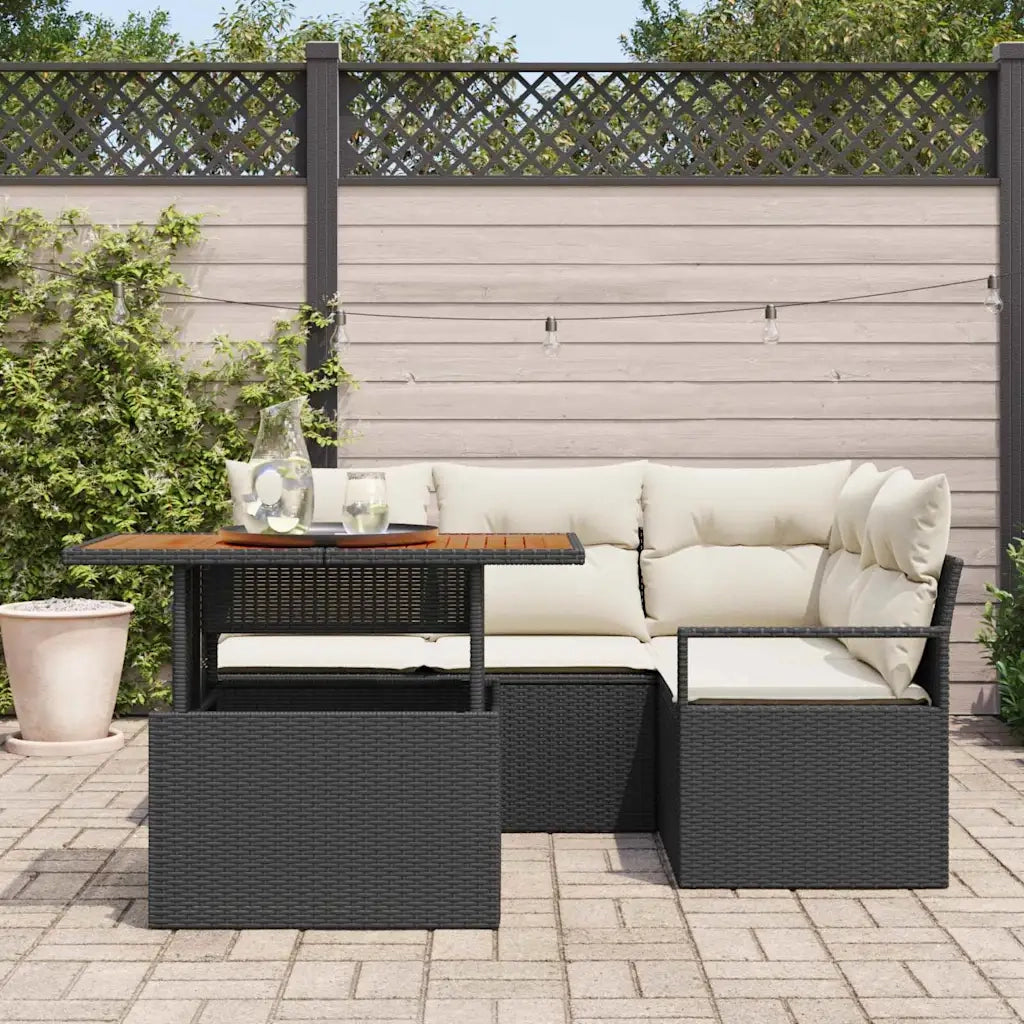 Set da Pranzo per Giardino con cuscino 5 pcs Nero e Crema