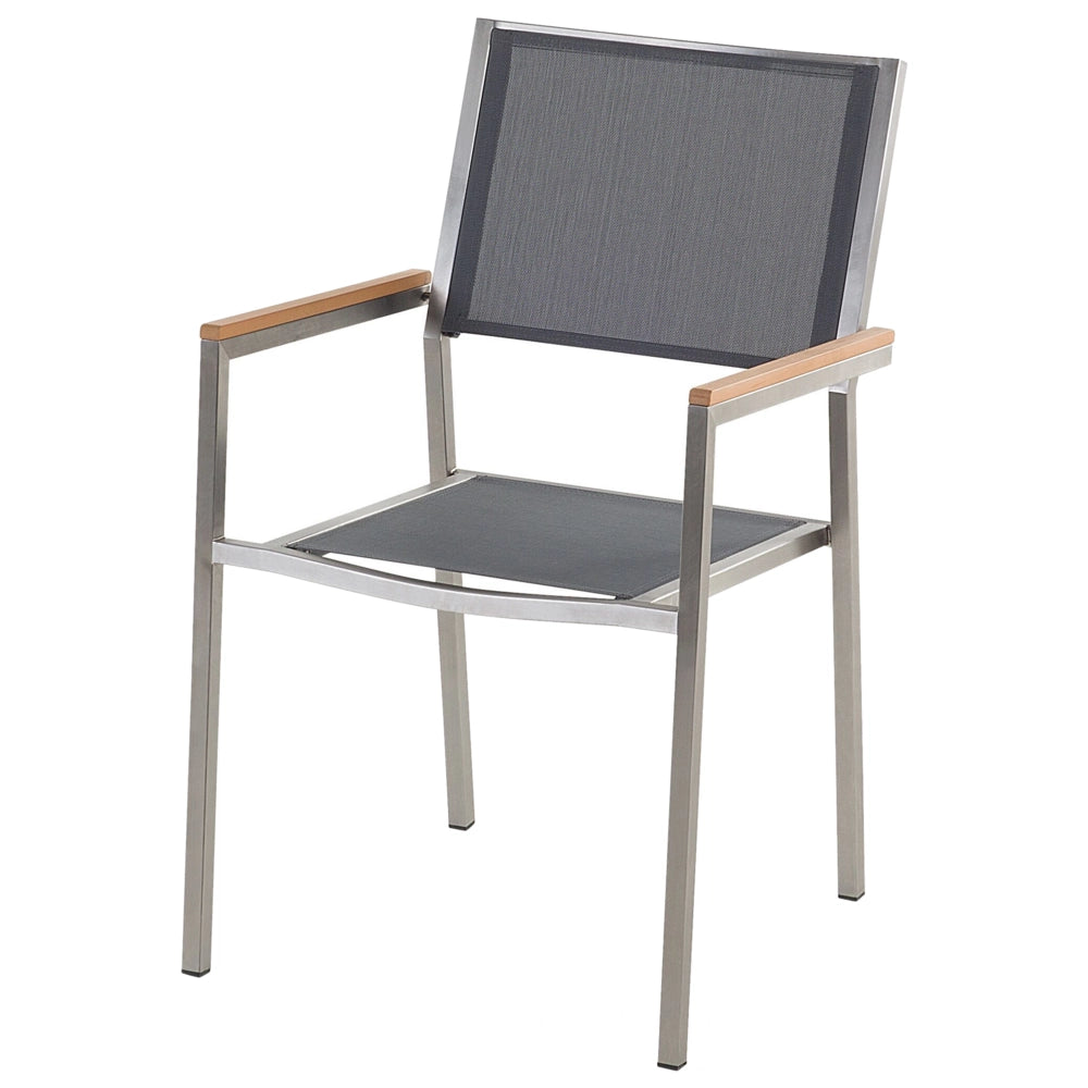 Set da pranzo da giardino grigio con piano in granito Nero 6 posti 180 x 90 cm