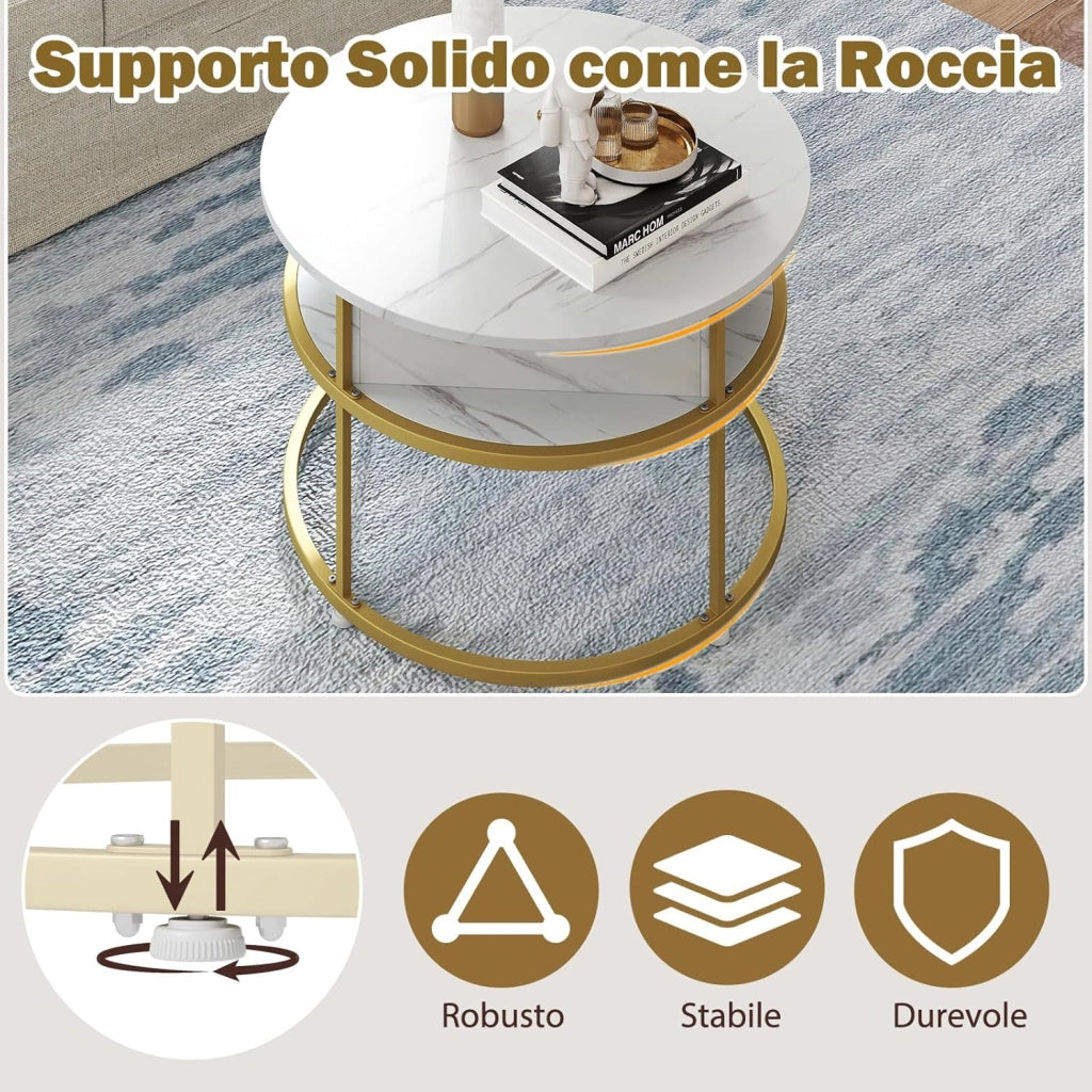 Tavolino da Caffè con Piano Sollevabile, Tavolino da Salotto Rotondo 80 cm a 2 Ripiani con Contenitore Nascosto e Ripiani Laterali, Ideale per Soggiorno, Studio e Ufficio