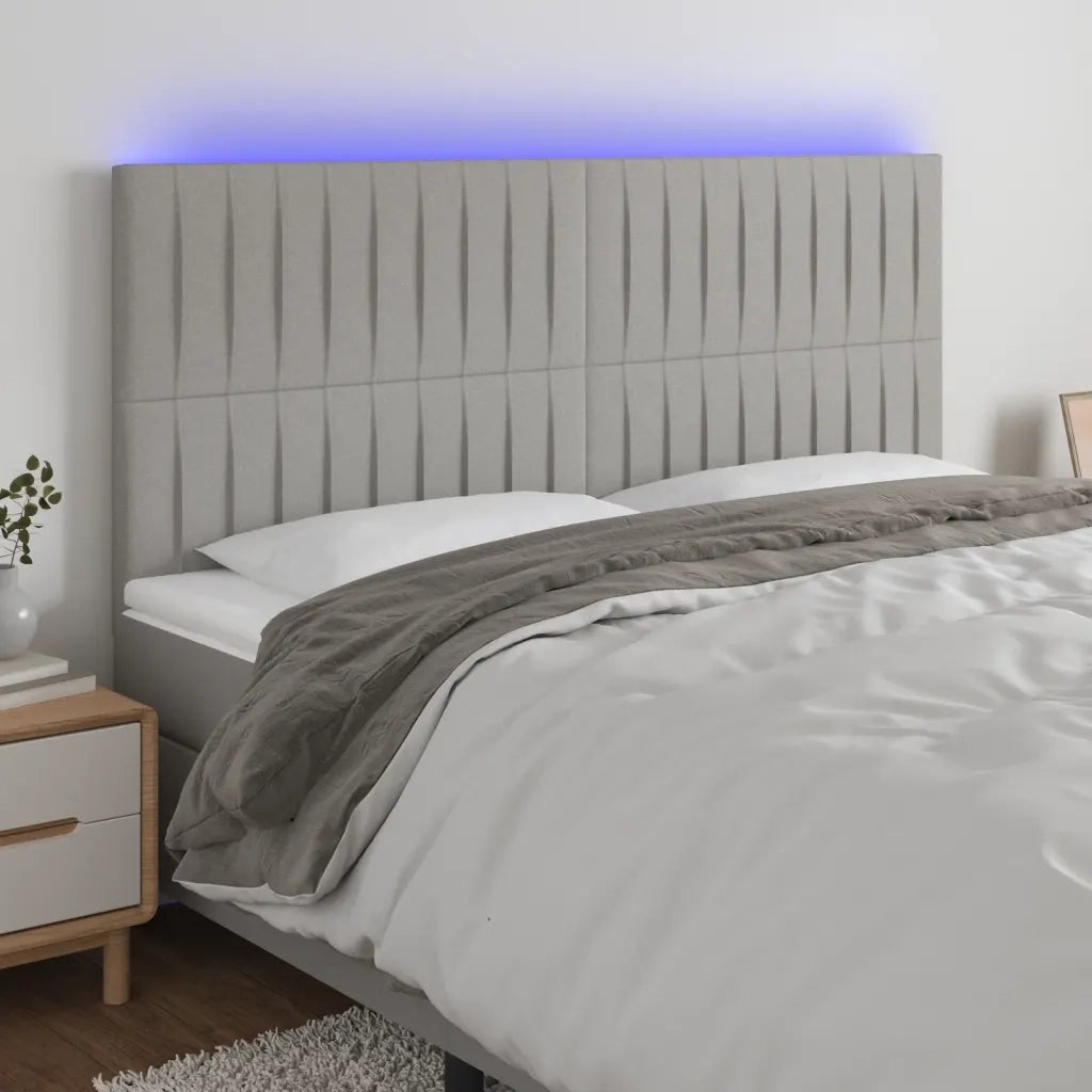 Testiera a LED-Testata con LED Grigio Chiaro 160x5x118/128 cm in Tessuto 391532