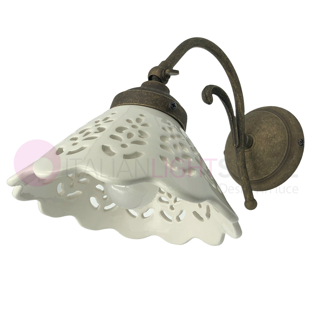 VOLTERRA Lampada da Parete Ottone e Ceramica Rustica Country