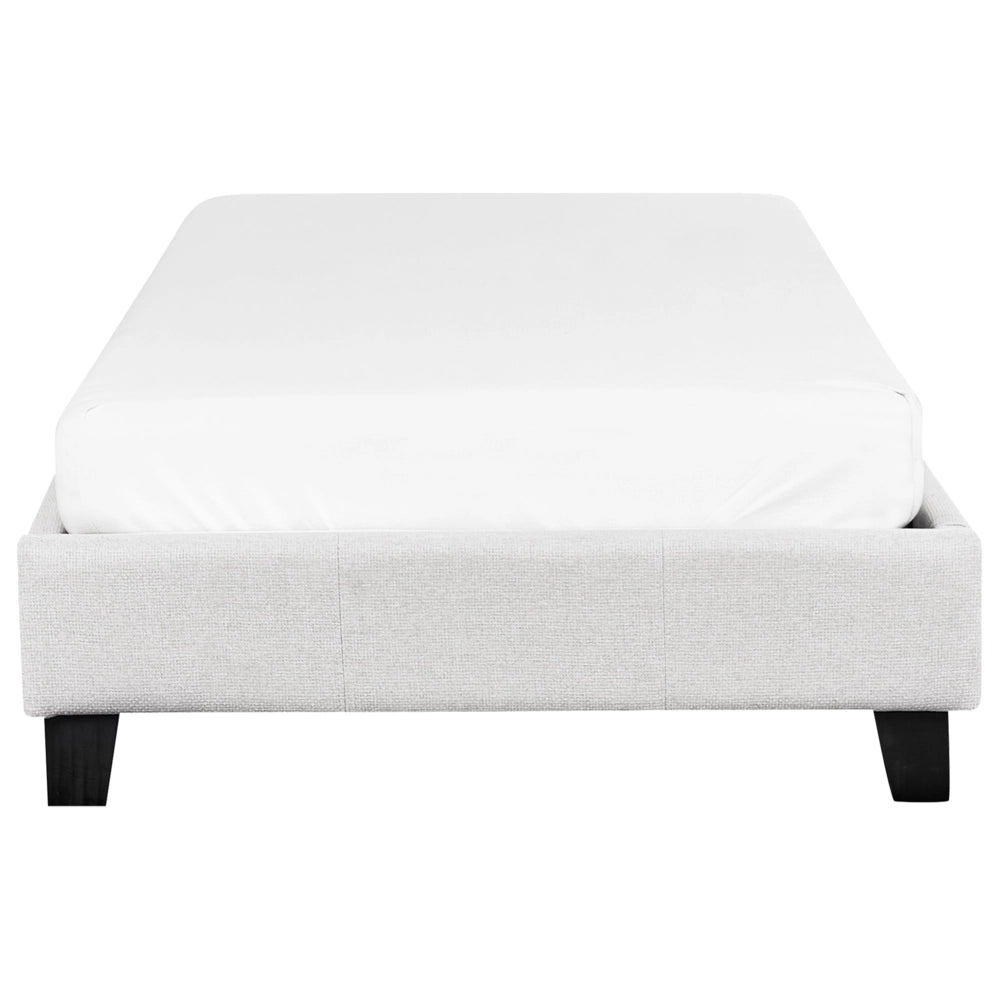 Letto singolo 90 x 200 in tessuto grigio chiaro con rete a doghe senza testiera