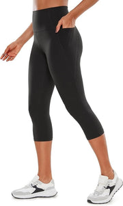 Capri Leggings da Allenamento 19'' per Donne - Pantaloni Yoga con Tasche Alta Cintura - Nero - Taglia XS