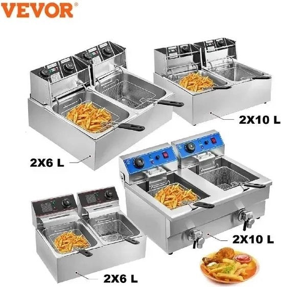 Fornello a doppia pentola per frittura - Frittura - 2x 6L - 2x 2500W - PTFE - 220V - Impianto di accensione separato