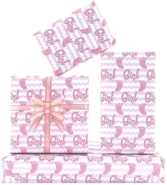 Papier per confezionamento per bambini - 4 strati 50 x 70 cm - rivelazione del sesso - festa di benvenuto per bambini - strisce rosa e bianche - finitura lucida 80g/mq - carta per pacchi