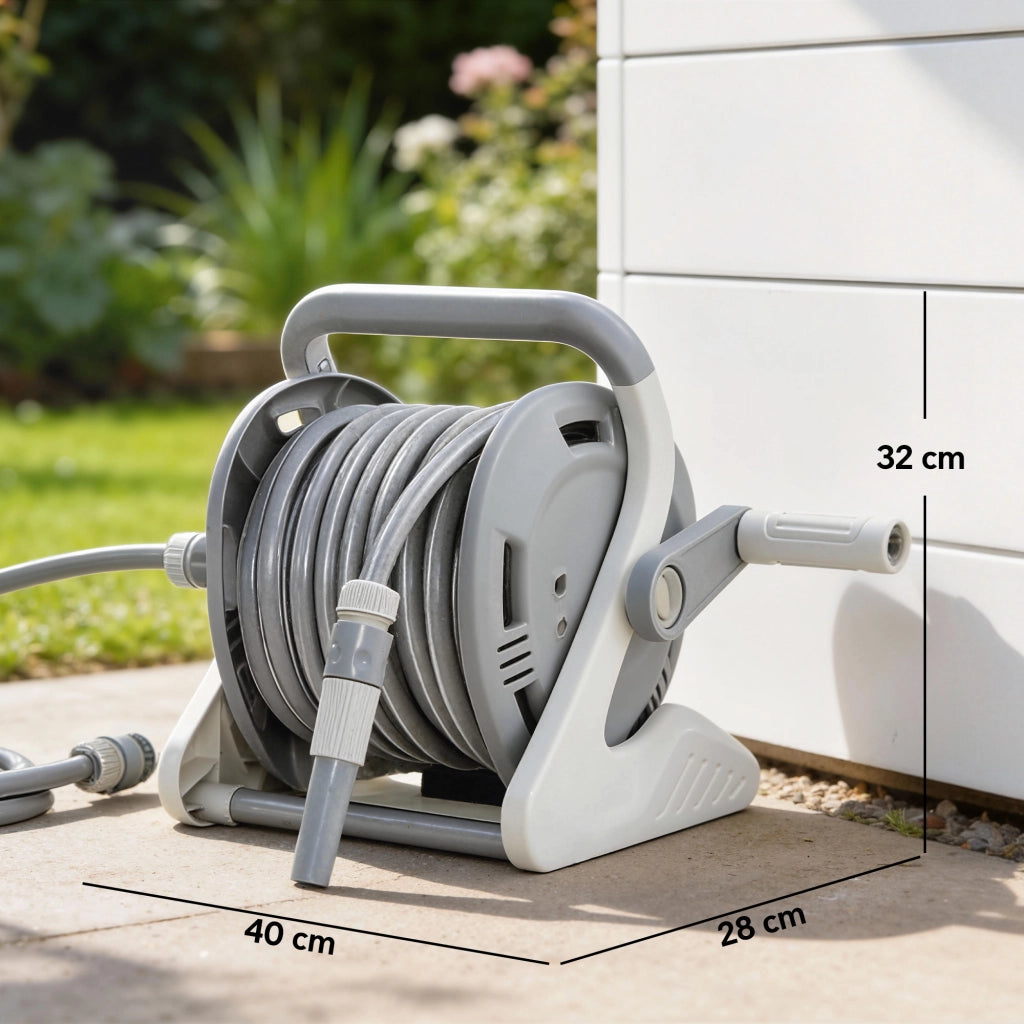 Avvolgitubo da Giardino a Muro 20+2m ¨C Xylo ¨C Grigio ? 15mm con Ugello 2 Modi