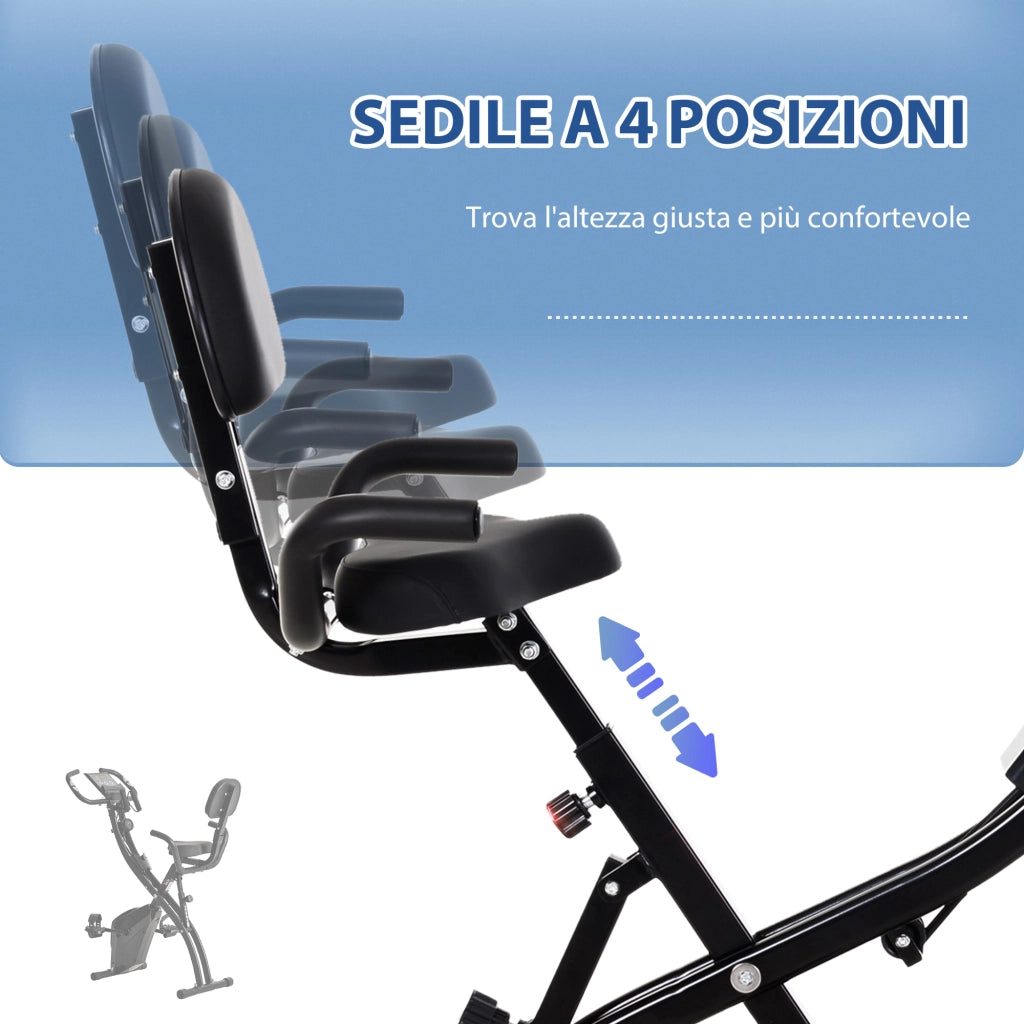 EasyComfort Cyclette Pieghevole 2 in 1, Resistenza Magnetica Regolabile 8 Livelli, Cyclette da Casa Silenziosa con Sensore di Frequenza Cardiaca, Elastici per Braccia, Schermo LCD, Volano 2.5kg, Nero