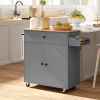 Isola da cucina su rotelle, con cassetto, ripiano regolabile portaspezie e barra porta asciugamani, Grigio