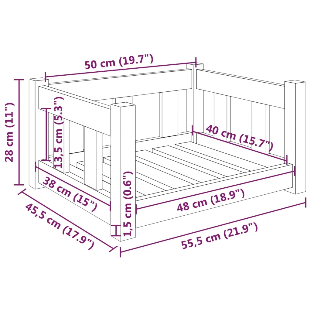 Cuccia per Cani 55,5x45,5x28 cm in Legno Massello di Pino 833251