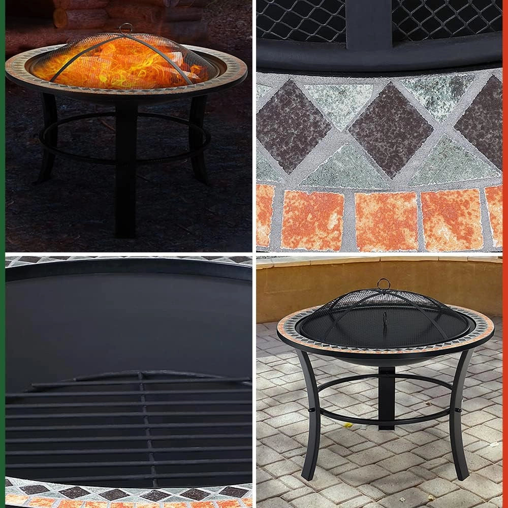 ® Braciere Rotondo Sevilla da Esterno Mosaico 76x76cm Parascintille Camino da Giardino Stufa Caminetto Patio