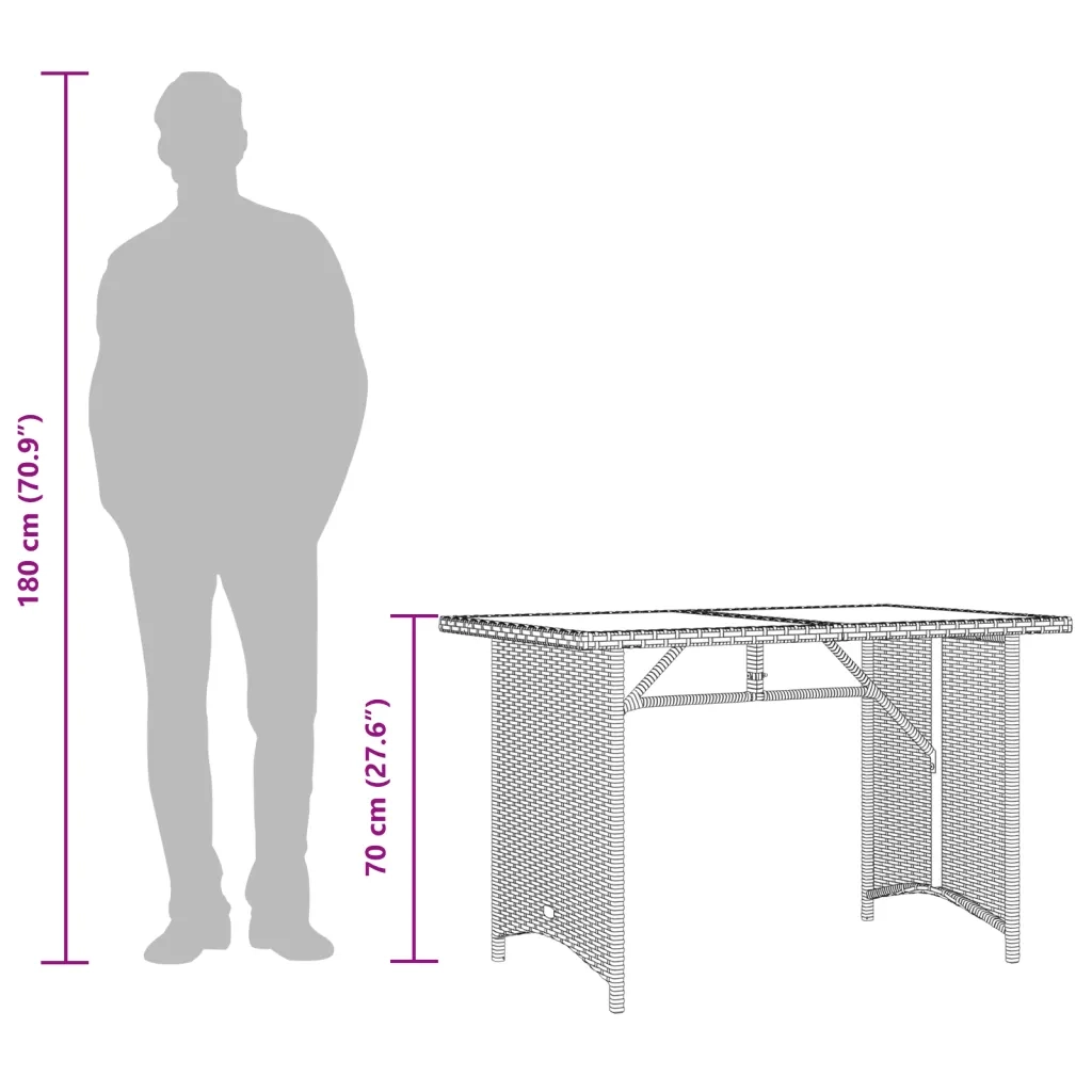 Tavolo da Giardino Piano in Legno Grigio 110x68x70cm Polyrattan 366356