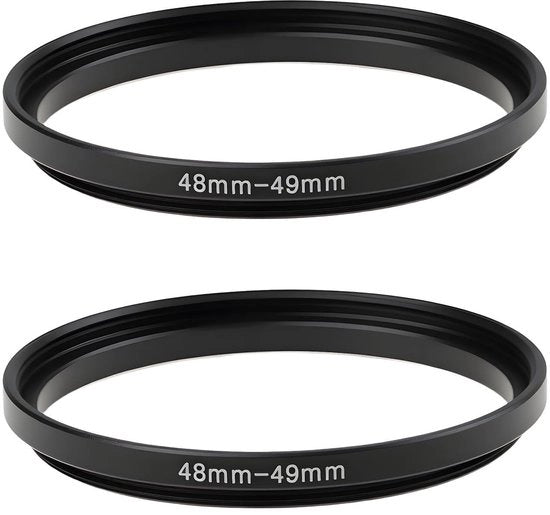 Adattatore di filtro per obiettivo a passo d'ingrandimento - 2 - Nero - Adatto per lenti 48mm - Consente l'uso di filtri 49mm - Realizzato in metallo di alta qualità
