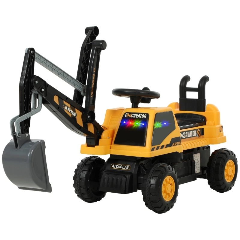 Escavatore cavalcabile con pala, volante girevole, sovrastruttura regolabile, schienale, per bambini da 1,5 a 3 anni, giallo.