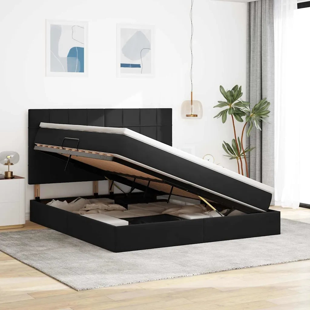 Letto con contenitore e materasso Nero 160 x 200 cm Velluto